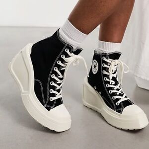 Converse All Star Chuck Taylor Black 70 De Luxe Wedge Hi Platform Sneakers Sz 5